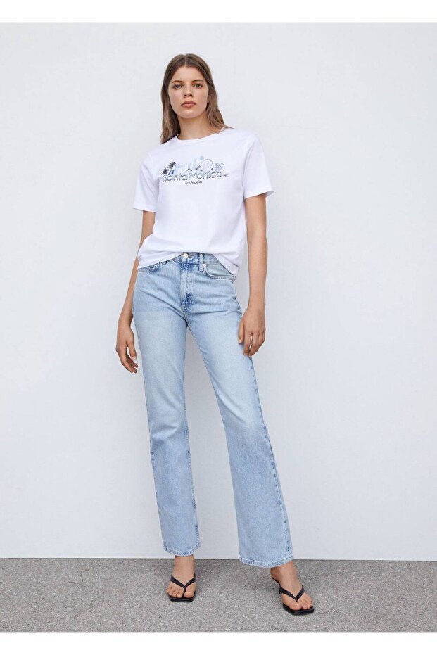 Desenli pamuklu tişört - 2