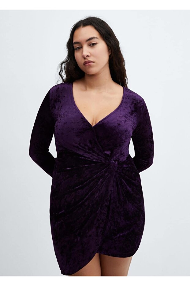 Kadife Çapraz Elbise - 6