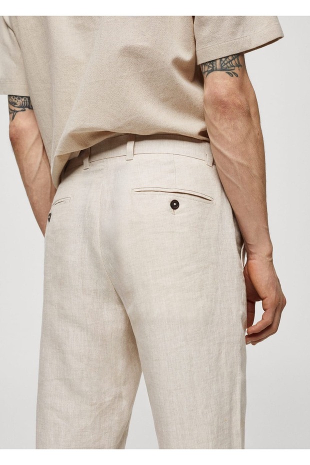 Slim fit %100 keten pantolon - 7