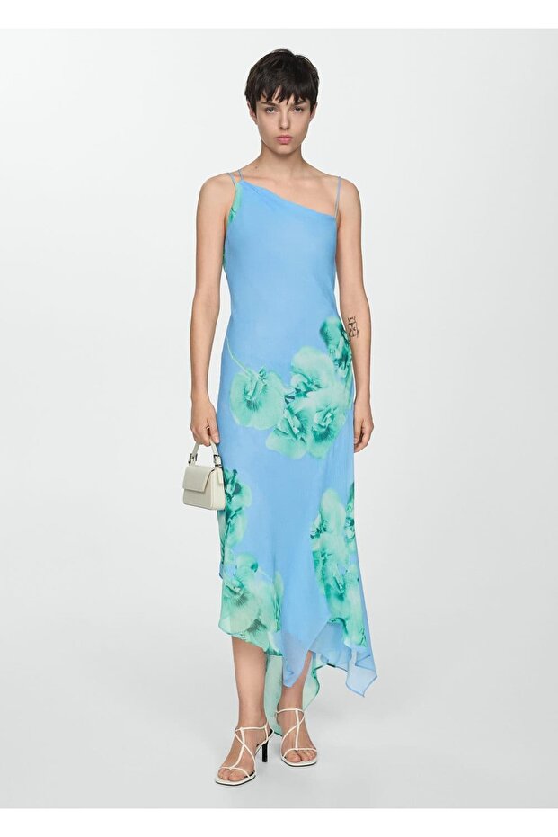 Çiçekli Asimetrik Elbise - 2