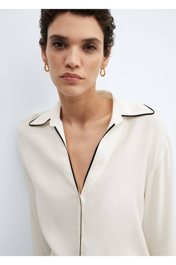 Kontrast Dikişli Gömlek - 1