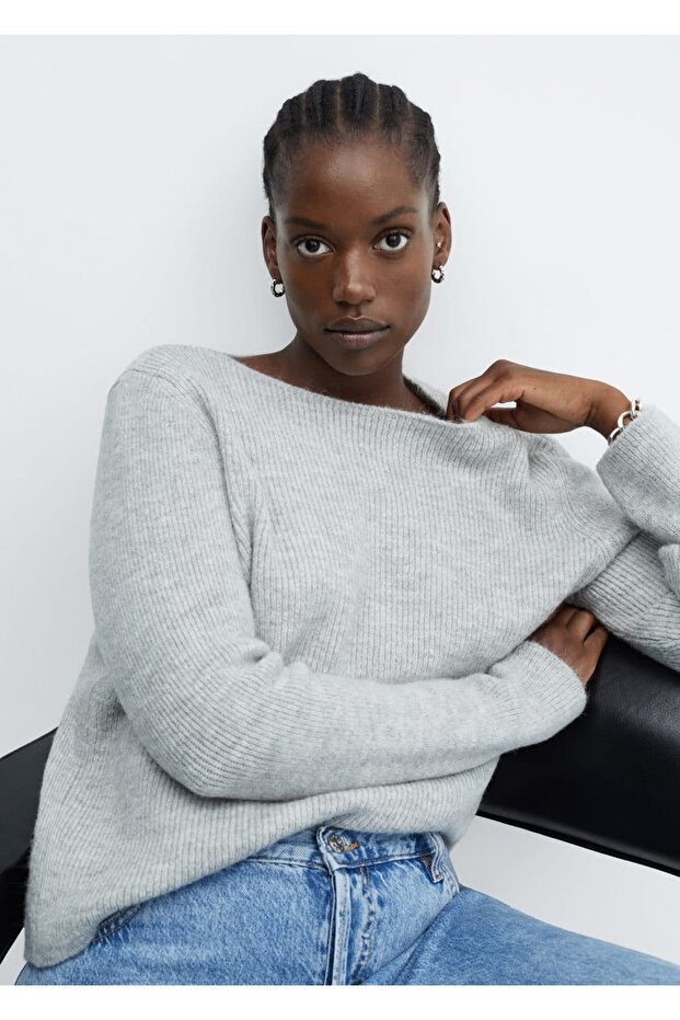 Kayık Yaka Örgü Kazak - 6