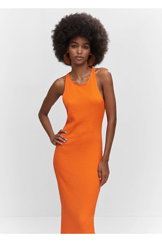 Yırtmaçlı Dokulu Elbise - 1