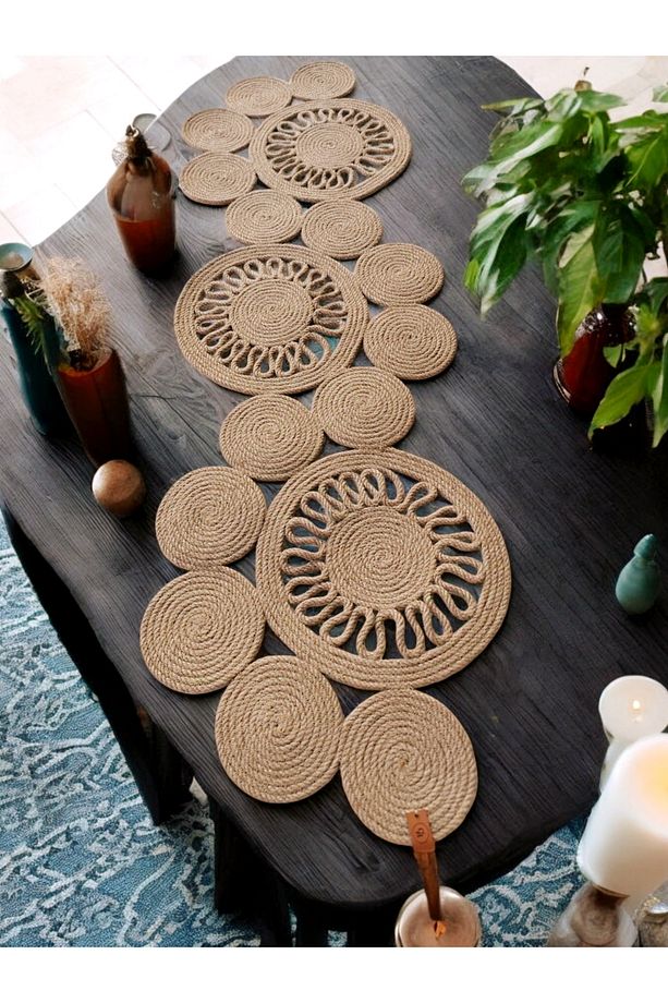 Simena Jüt Hasır Örtü Masa Örtüsü Runner Ranır (100x32cm) - 4