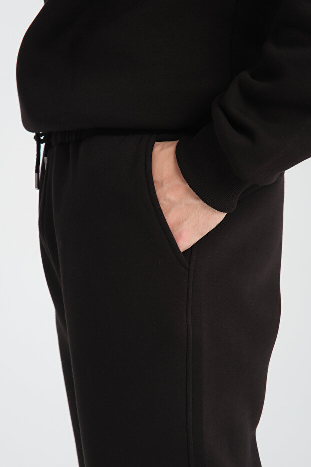 Black Crew Neck Oversize Ribbed Basic Men's Sweatshirt - 6