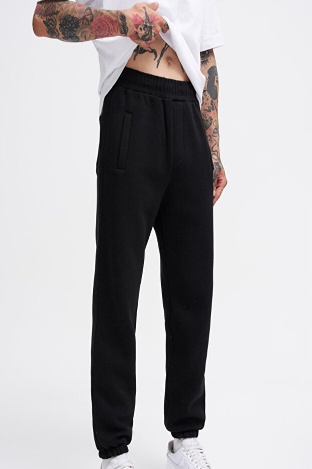 Men's Black Knitted Leg Rubber Sweatpants
