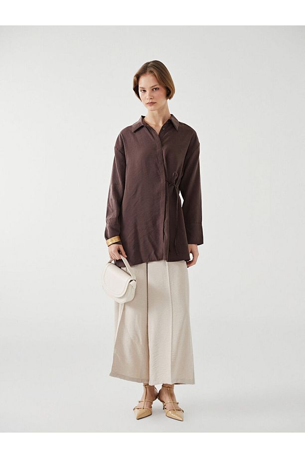 LCW Modest Kahverengi Oversize Kadın Gömlek Tunik - 5