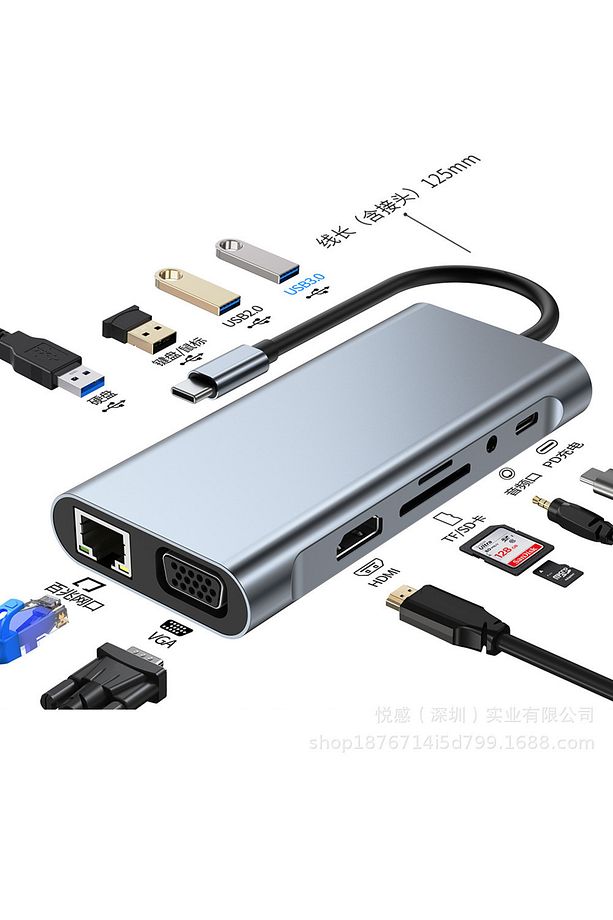 11in1 USB Type-C Hub Port Adaptör Uyumlu, HDMI 4k/30hz, USB Ethernet 100W PD Girişli - 2