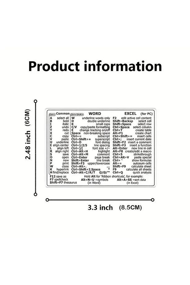 Word ve Excel için Klavye Kısayol Tuş Rehber Sticker 2 Adet Laptop Sticker - 3