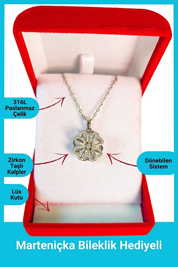 Luxury Velvet Box |   Rotating Clover Necklace |   Silver Color |   Mother's Day Gift