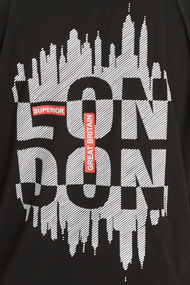 LONDON BASKILI SİYAH OVERSIZE