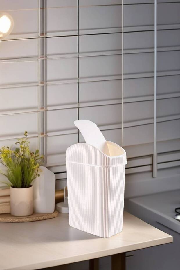 Mini Çöp Kovası, Mutfak, Banyo, Tuvalet, Ofis Çöp Kutusu Krem - 6