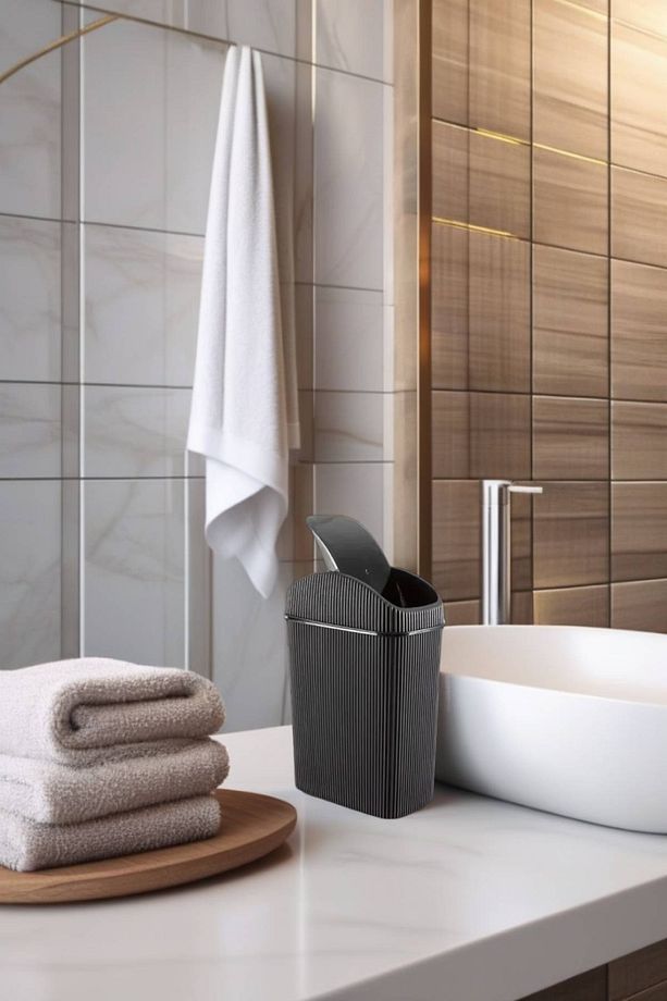 Mini Çöp Kovası, Mutfak, Banyo, Tuvalet, Ofis Çöp Kutusu Siyah - 5