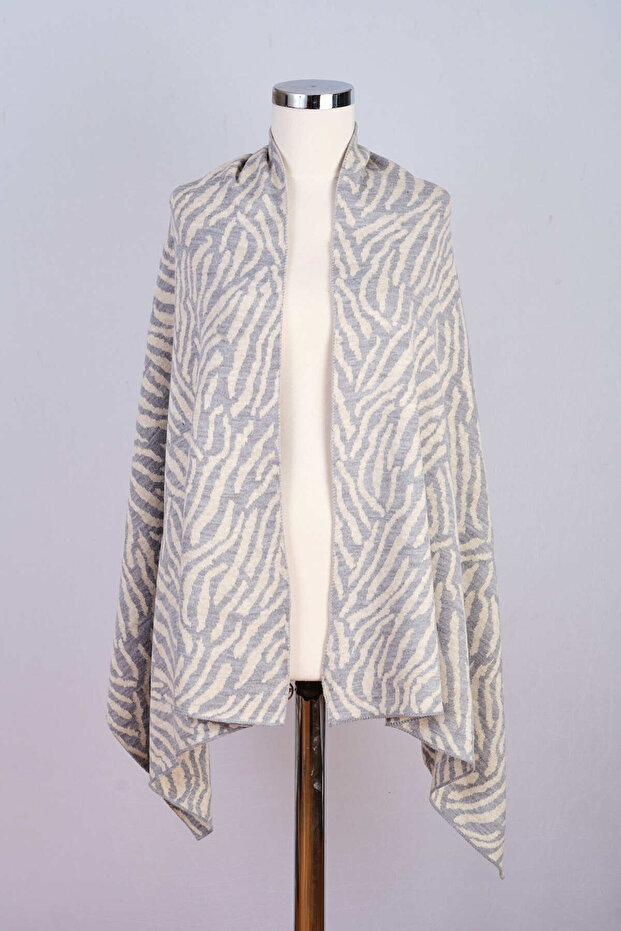 Zebra Patterned Knitwear Shawl - 2