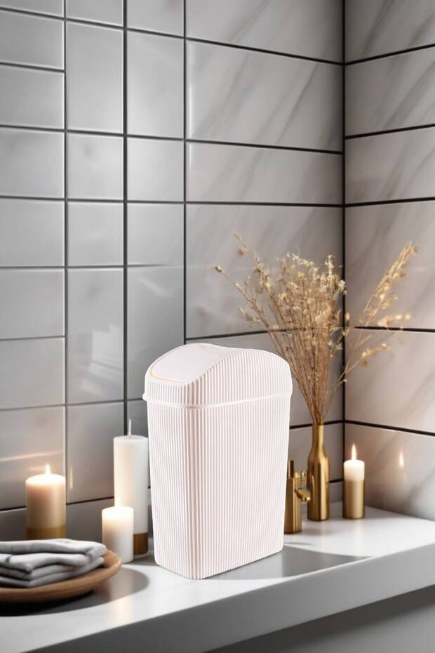Mini Çöp Kovası, Mutfak, Banyo, Tuvalet, Ofis Çöp Kutusu Krem - 4