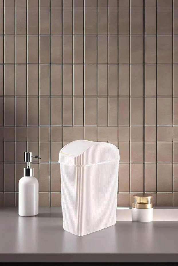 Mini Çöp Kovası, Mutfak, Banyo, Tuvalet, Ofis Çöp Kutusu Krem - 2