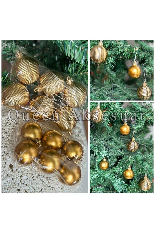 Imported Economic Collectable Cici Ball Pine Wood Decoration Ornament Matte Shiny Set of 12 Gold Gold
