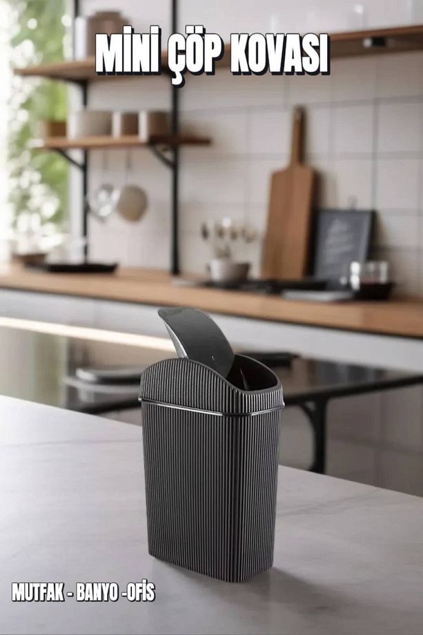 Mini Çöp Kovası, Mutfak, Banyo, Tuvalet, Ofis Çöp Kutusu Siyah - 1