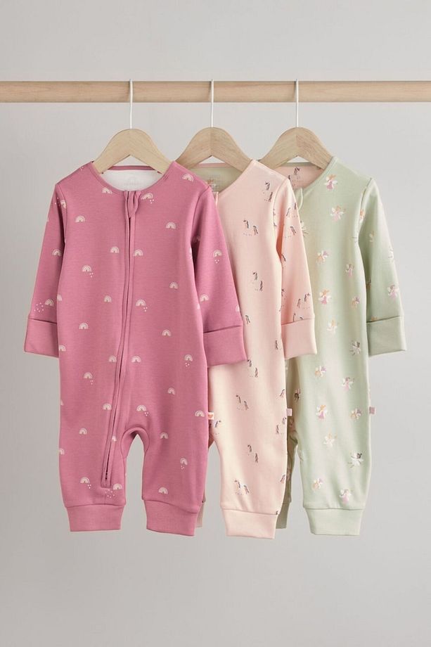 % 100 Pamuklu Pembe Unicorn Desenli 3'lü Tulum Set - 1