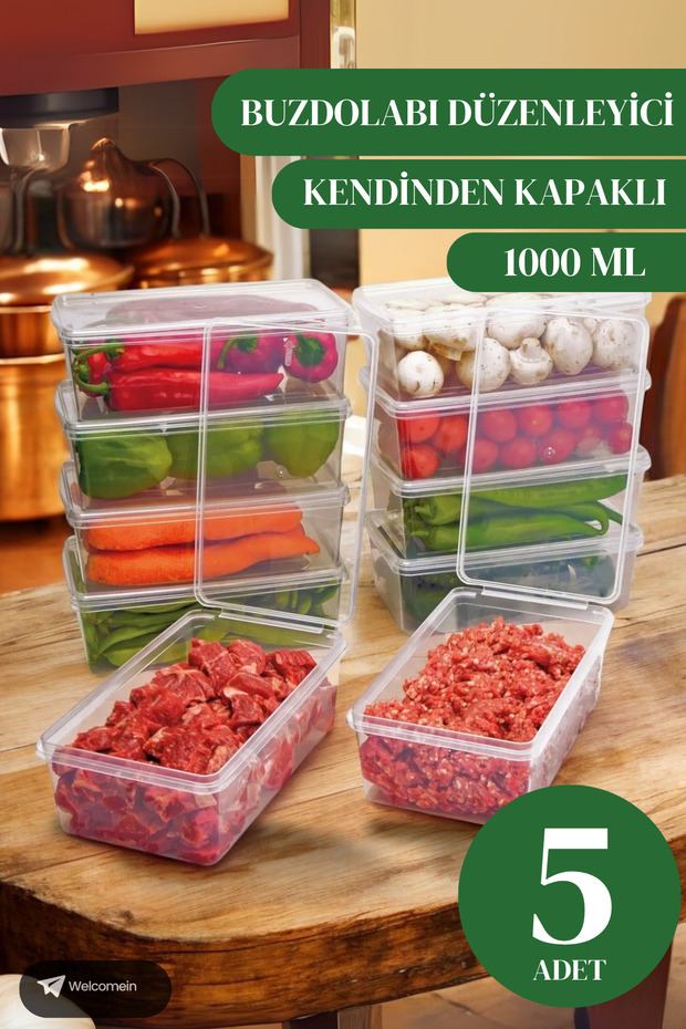 5 Pieces of 1 Liter Self-Covered Storage Container Organizer Suitable for Deep Freezer (1000 ml)