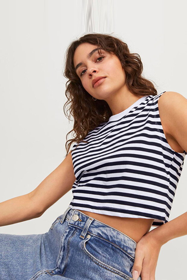 Women's Striped Crew Neck Crop Top - Alvira