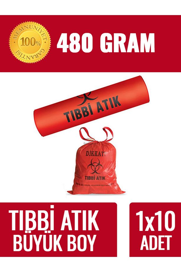 Tıbbi Atık Çöp Poşeti Büyük Boy 480 gr 65x80 Çöp Torbası (1 Rulo 10 Adet) - 1