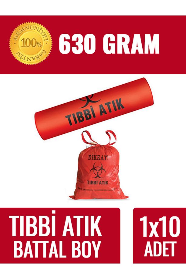 Tıbbi Atık Çöp Poşeti Battal Boy 630 gr 72x95 Çöp Torbası (1 Rulo 10 Adet) - 1