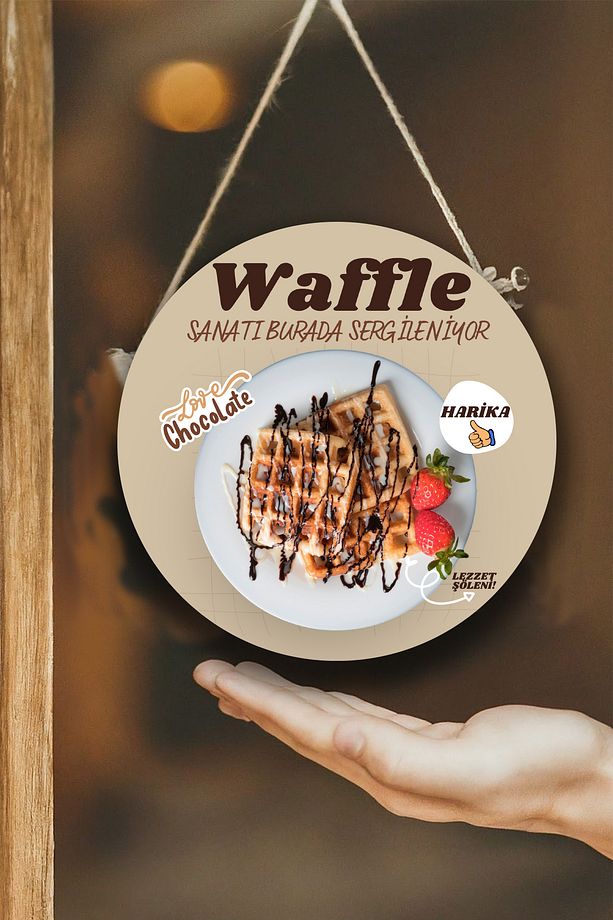 Waffle Salonu Duvar, Kapı, Tek Taraflı Askılı Pano Karşılama Tabelası, Waffle Tatlı Dükkanı Süsü - 1