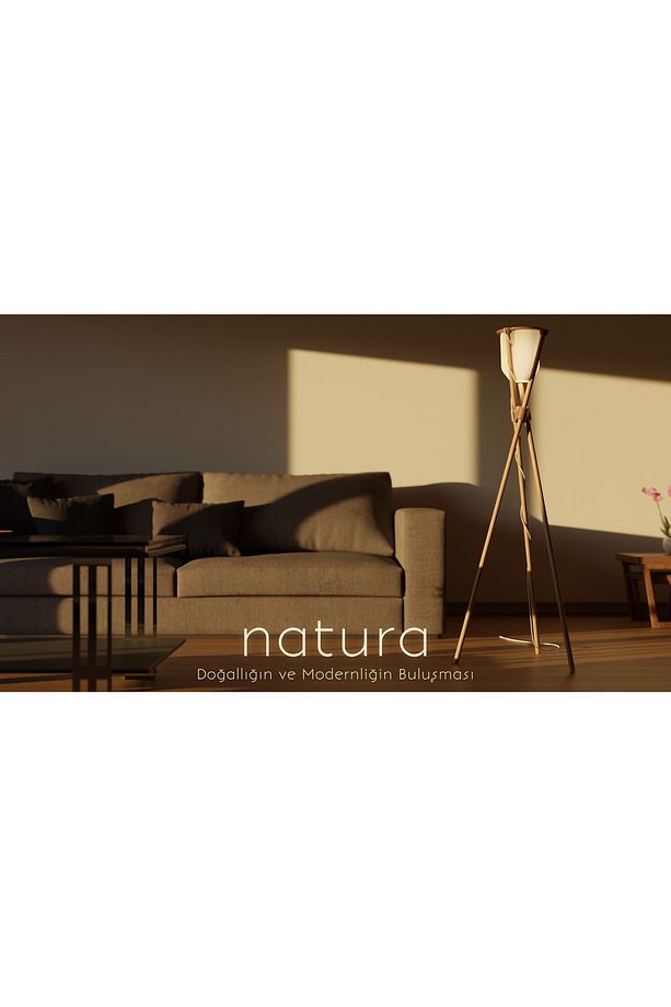 Natura Ahşap Ayaklı Modern Tripod Lambader, 3 Boyutlu Yazıcı ile Üretilen Doğa Dostu Şık Aydınlatma - 6