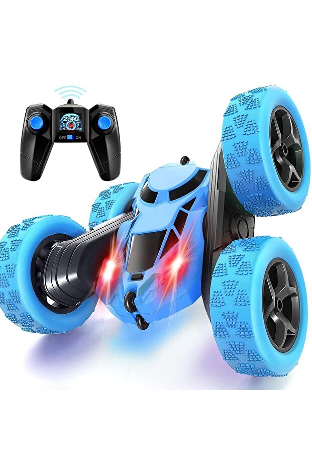 Boratila Toys Uzaktan Kumandalı Işıklı Şarjlı 2.4 Ghz MAVİ Kırılmaz Akrobat Araba