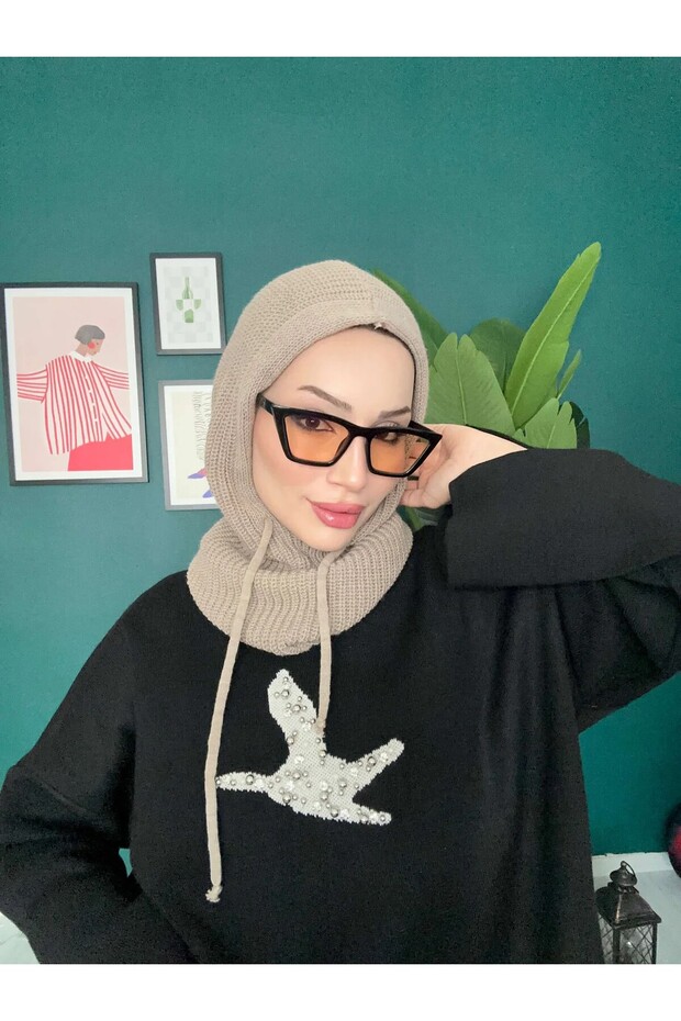 Triko Başlık Balaclava - Bej - 2