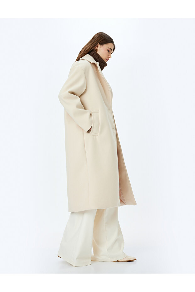 Buttoned Double Breasted Long Stamp Coat - 2