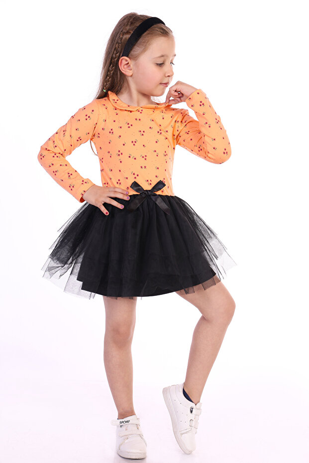 Girl's Floral Patterned Tulle Dress