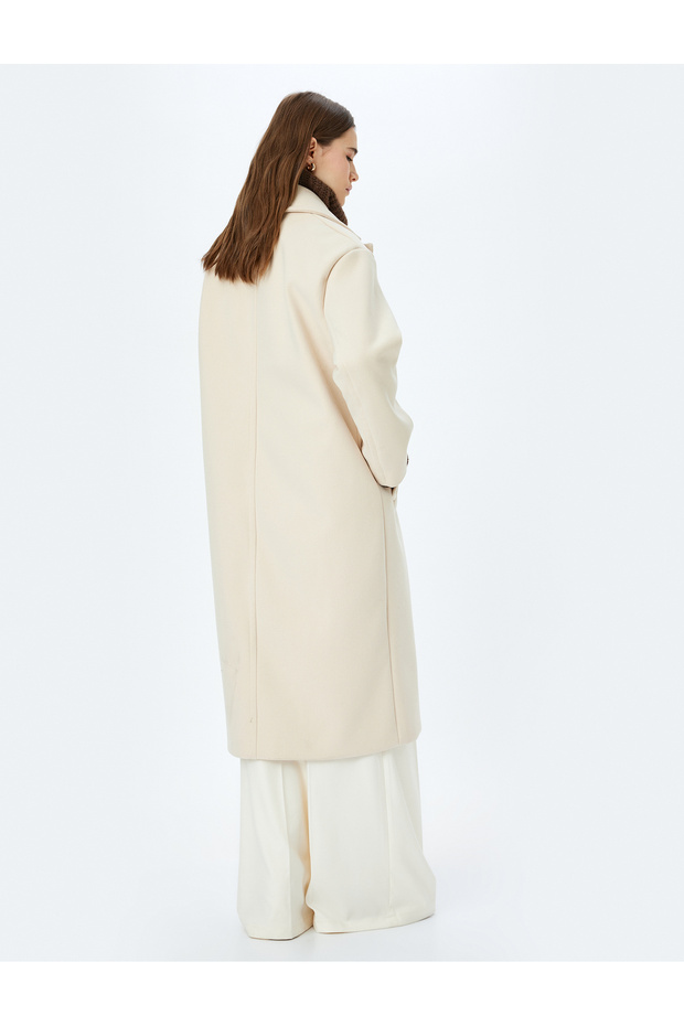 Buttoned Double Breasted Long Stamp Coat - 4