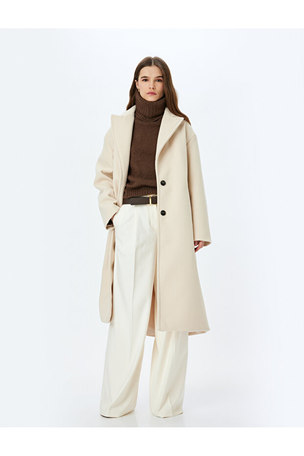 Buttoned Double Breasted Long Stamp Coat - 1