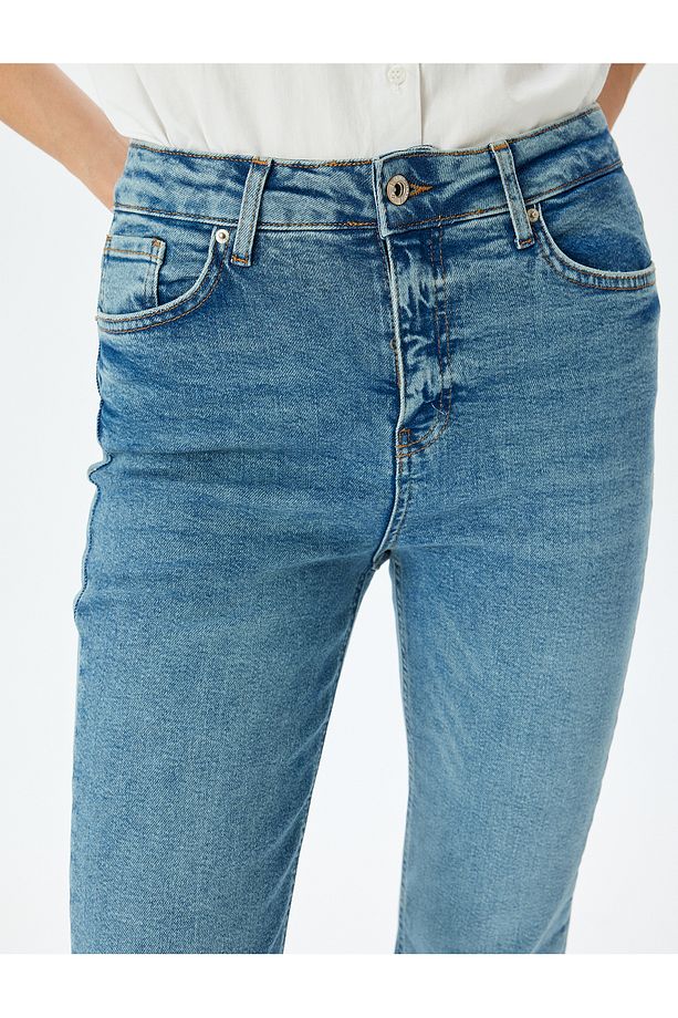 Yüksek Bel Ispanyol Paça Düğmeli Kot Pantolon - 5