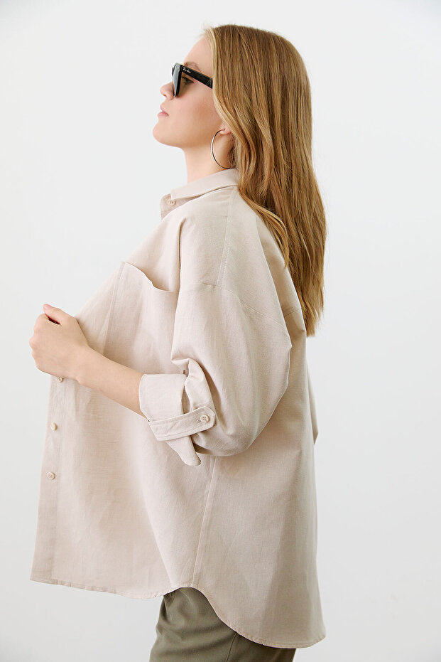 Oversize Keten Gömlek - 5