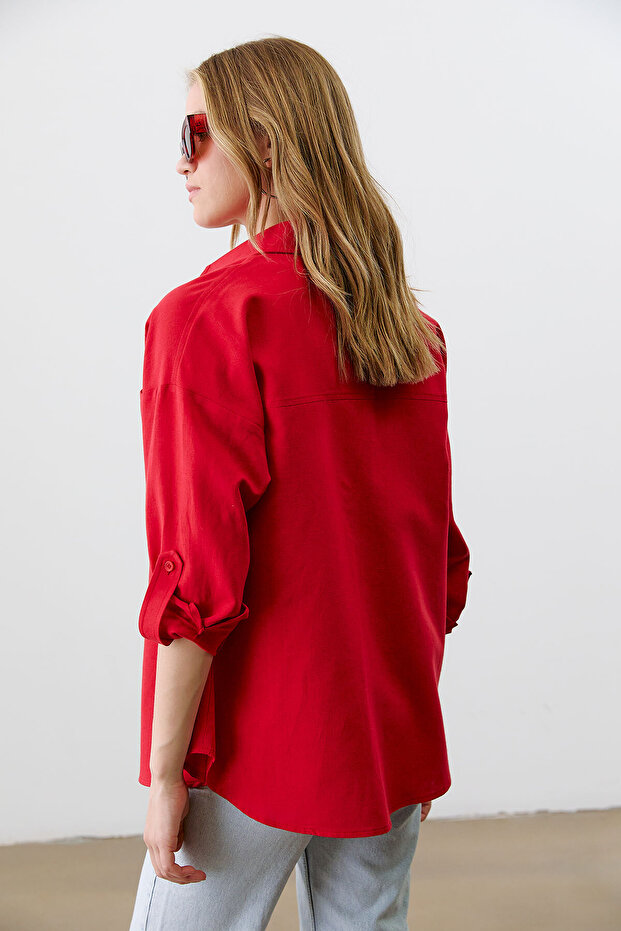 Oversize Keten Gömlek - 5