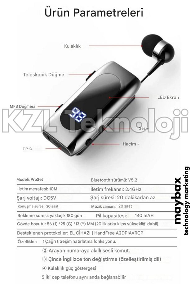 Bluetooth Makaralı Titreşimli Kulaklık Bluetooth 5.2  ProSet - 9