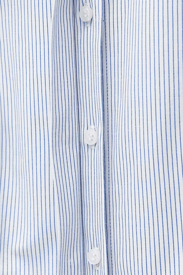 Gizli Patlı Çizgili Basıc Gömlek - 6