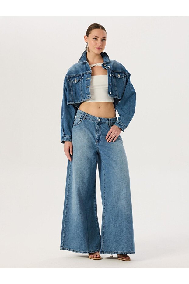 Oversize Jean Ceket - Mavi - 1