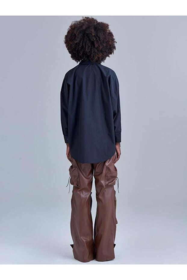 Oversıze Düşük Omuz Gömlek - Siyah - 3