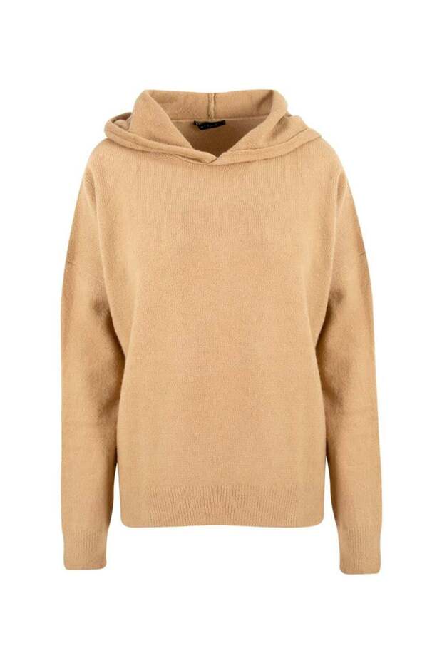 Kapüşonlu Triko Kazak - Vizon - 3