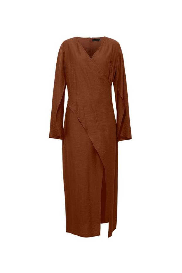 Anvelop Rahat Kesim Elbise - Kahve - 1