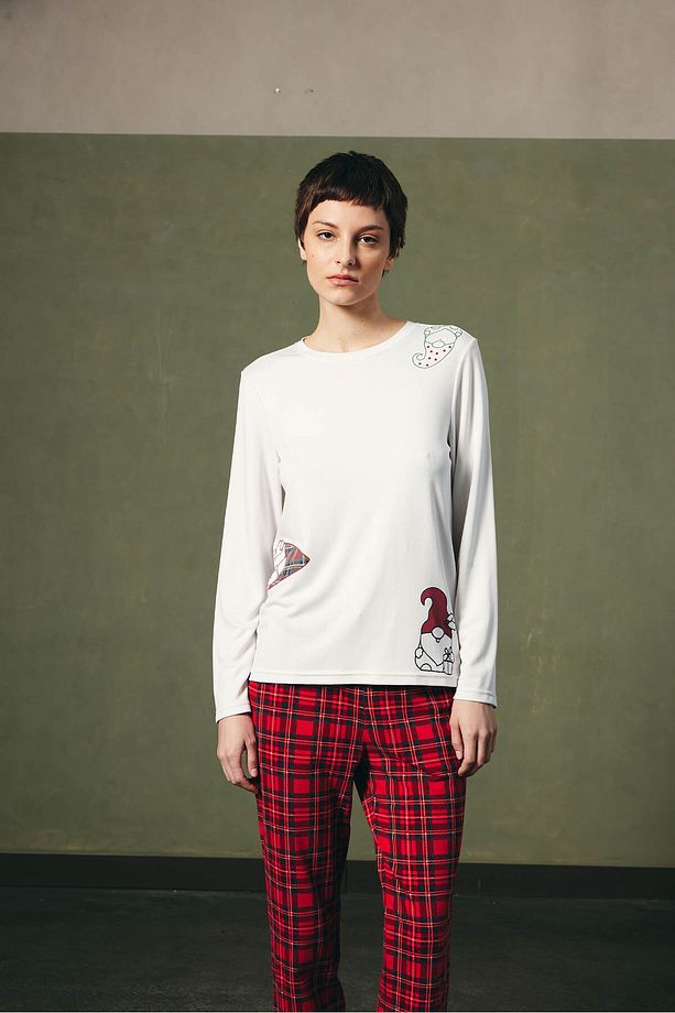 Kadın Pamuklu Uzun Kollu Pijama Üstü - 1