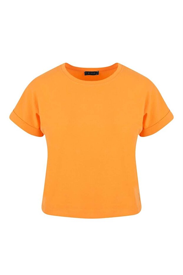 Orange Crew Neck Basic T-shirt - 1