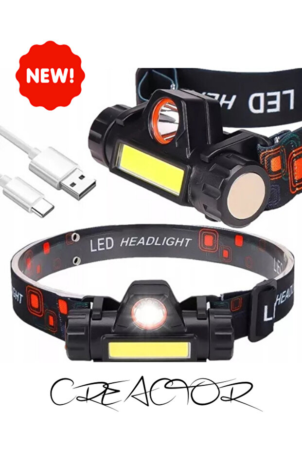 Kafa Feneri Şarjlı Mıknatıslı Lityum Lion Pilli 1200 Lümen Cob Led Kafa Lambası Çalışma Lambası 12 - 1