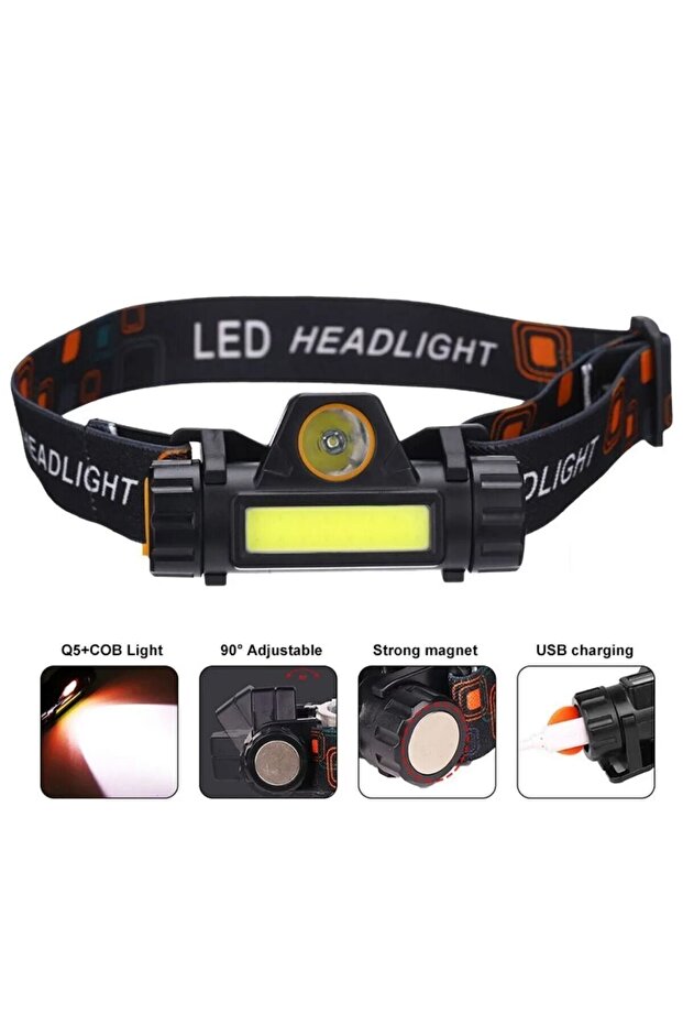 Kafa Feneri Şarjlı Mıknatıslı Lityum Lion Pilli 1200 Lümen Cob Led Kafa Lambası Çalışma Lambası 12 - 2