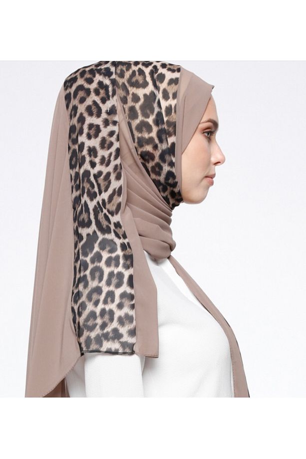 Leopar Su Yolu Şifon Şal - Bej - 3
