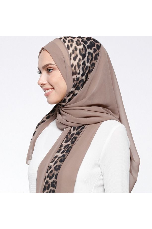 Leopar Su Yolu Şifon Şal - Bej - 2